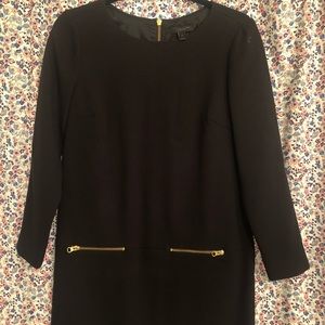 Black shift dress with leather detailing & zippers